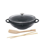 Wok Gußeisen mit Glasdeckel 37 cm Ø